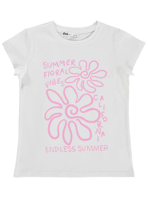 Civil Girls Summer Fıoral Vibes Baskılı 6-9 Yaş Tişört  - Kırık Beyaz