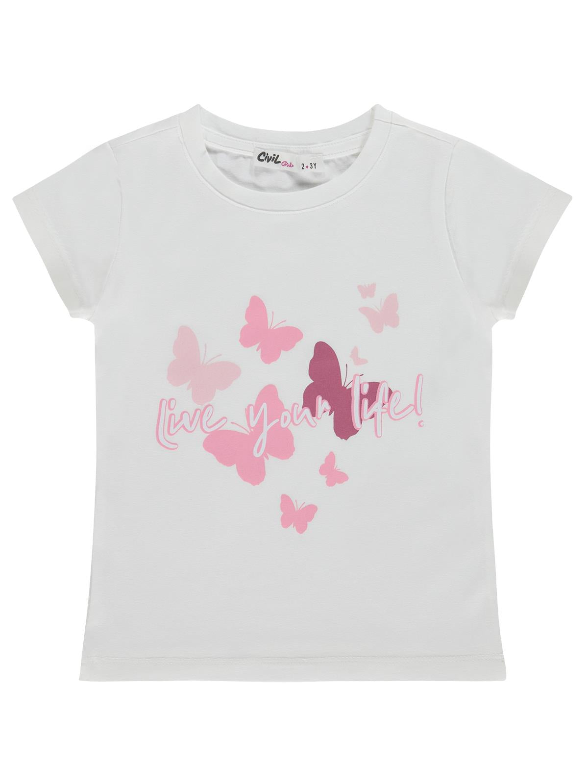 Civil Girls Kelebek Baskılı 2-5 Yaş Tişört Km - Gri