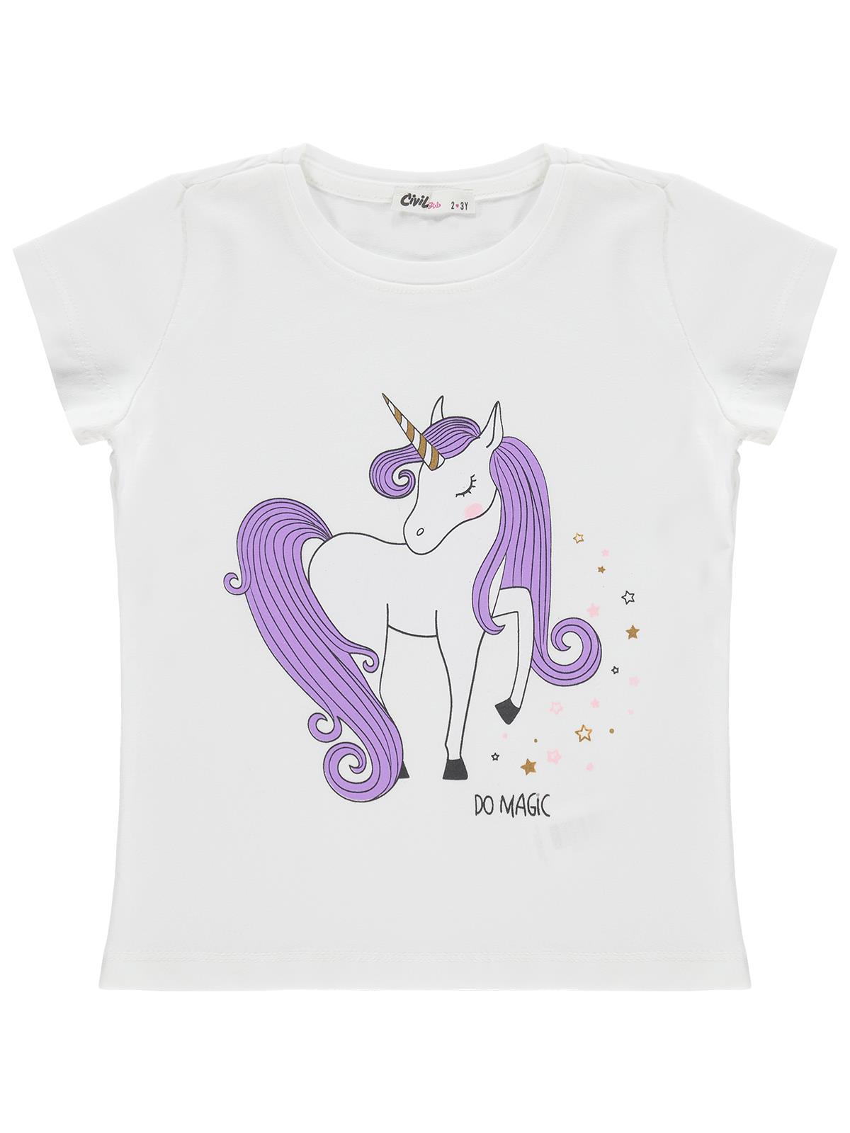 Civil Girls Unicorn Baskılı 2-5 Yaş Tişört  - Siyah