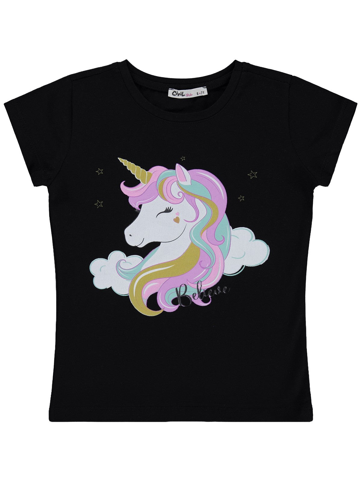 Civil Girls Unicorn Baskılı 6-9 Yaş Tişört  - Kırık Beyaz