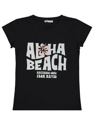 Civil Girls Aloha Beach Baskılı 10-13 Yaş Tişört  - Siyah