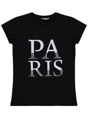 Civil Girls Paris Baskılı 10-13 Yaş Tişört  - Siyah