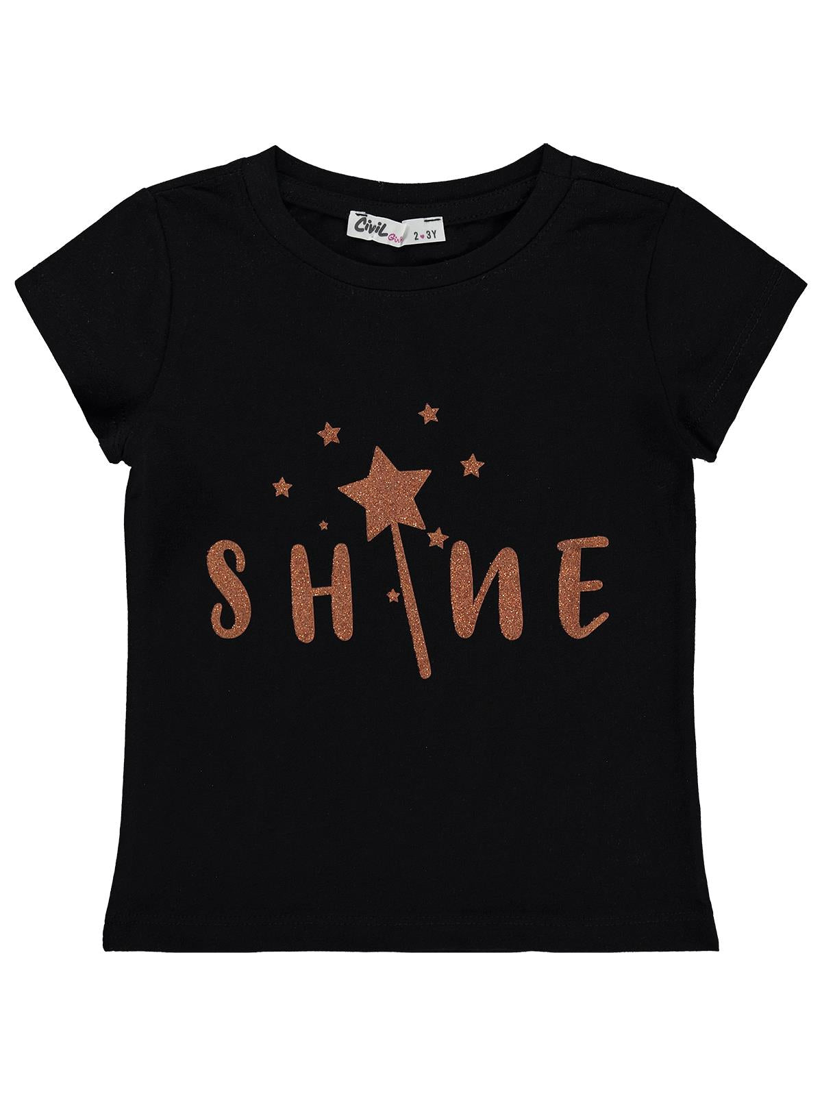Civil Girls Shine Baskılı 2-5 Yaş Tişört  - Siyah