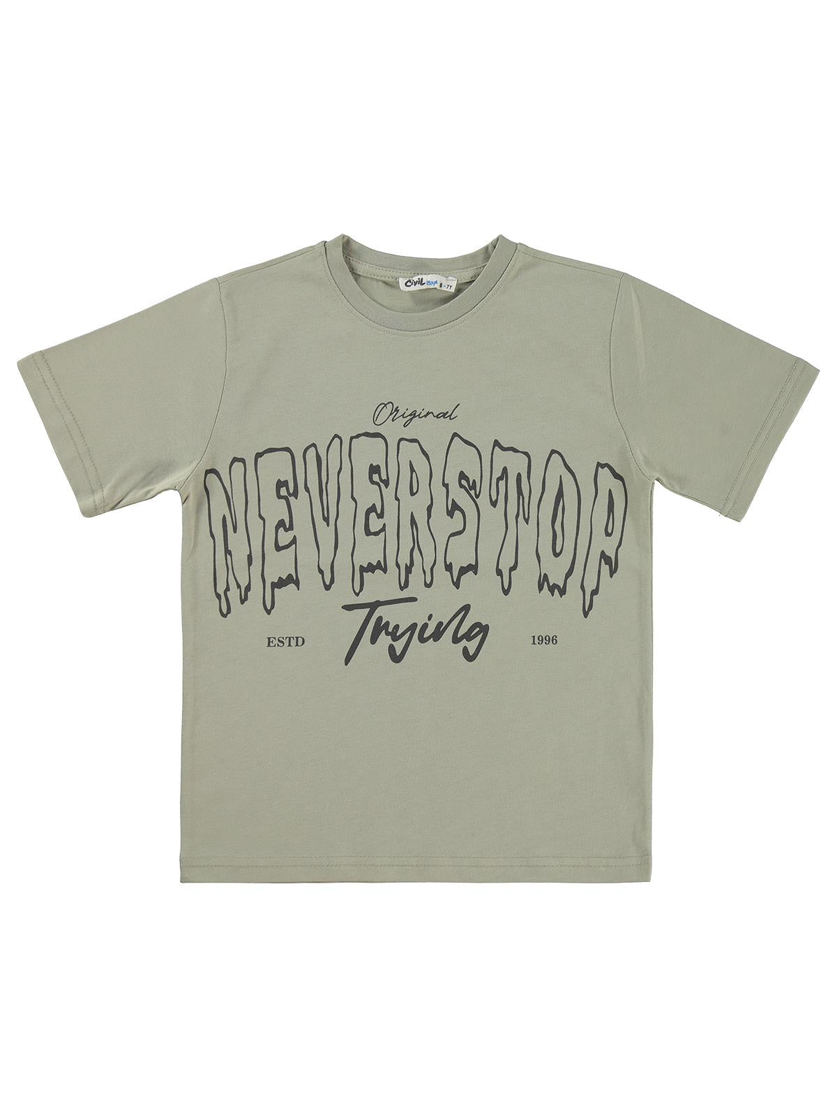 Civil Boys Never Stop Baskılı 6-9 Yaş Tişört - Gri