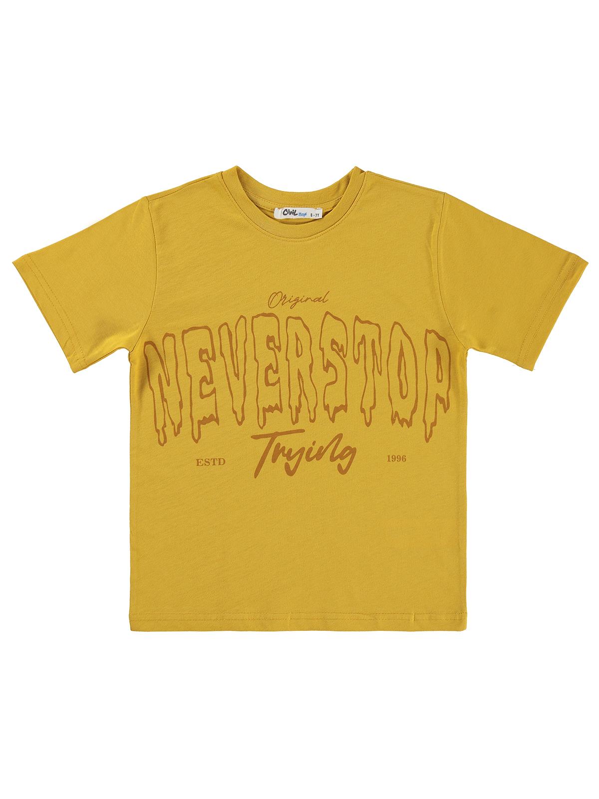 Civil Boys Never Stop Baskılı 10-13 Yaş Tişört - Hardal