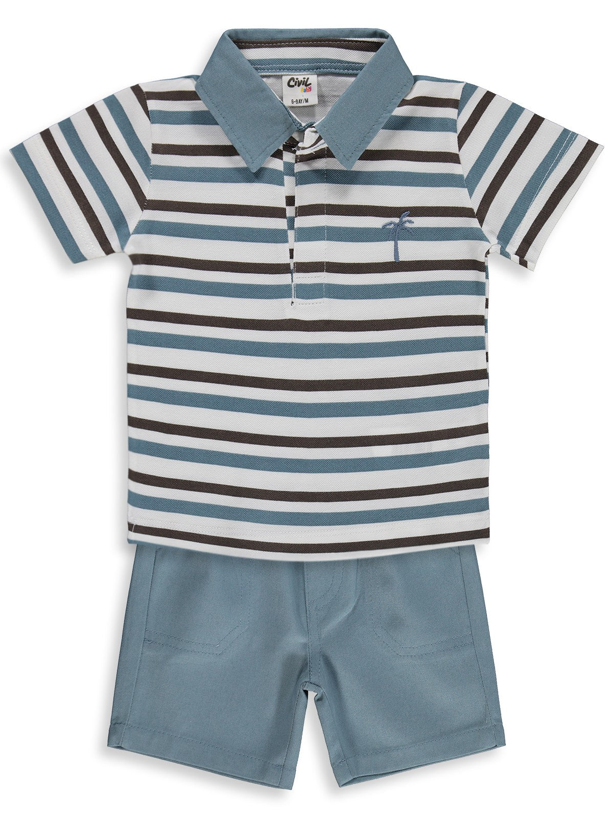 Civil Baby Palmiye Nakışlı 6-18 Ay Takım - Mavi