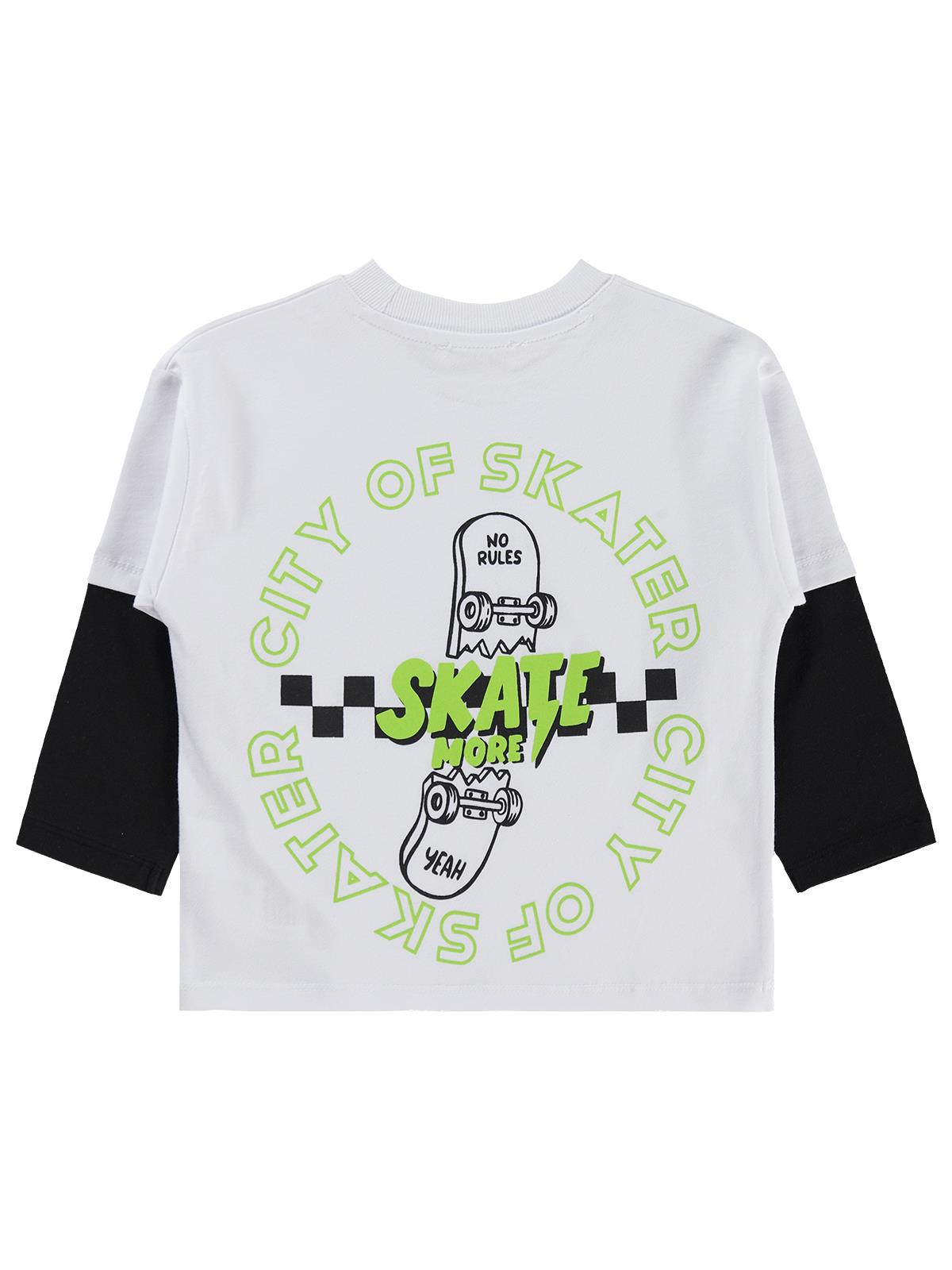 Civil Erkek Çocuk Skate Kay kay Baskılı Sweatshirt | Süprem Uzun Kol | Okul Kreş ve Günlük Kullanım - Beyaz