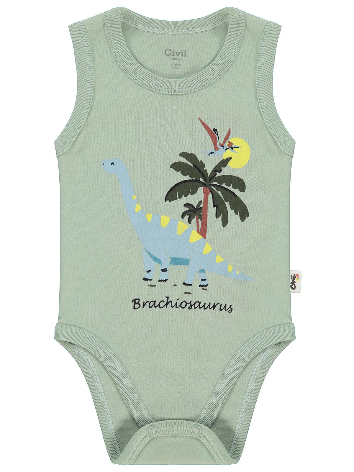Civil Baby Tiranozor Baskılı 3-36 Ay Çıtçıtlı Badi - Haki