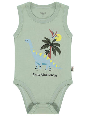 Civil Baby Tiranozor Baskılı 3-36 Ay Çıtçıtlı Badi - Haki