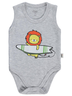 Civil Baby Aslan Baskılı 3-36 Ay Çıtçıtlı Badi - Gri