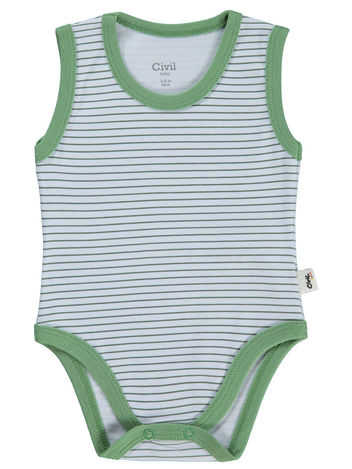 Civil Baby Çizgili 3-36 Ay Çıtçıtlı Badi - Mavi