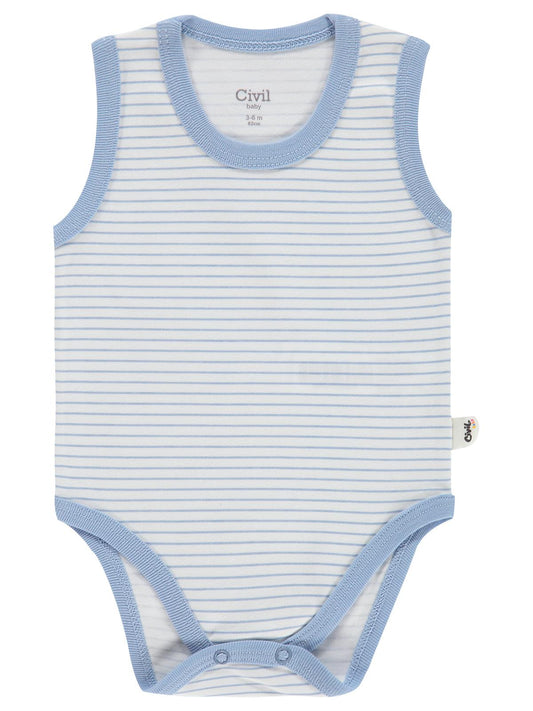 Civil Baby Çizgili 3-36 Ay Çıtçıtlı Badi - Mavi