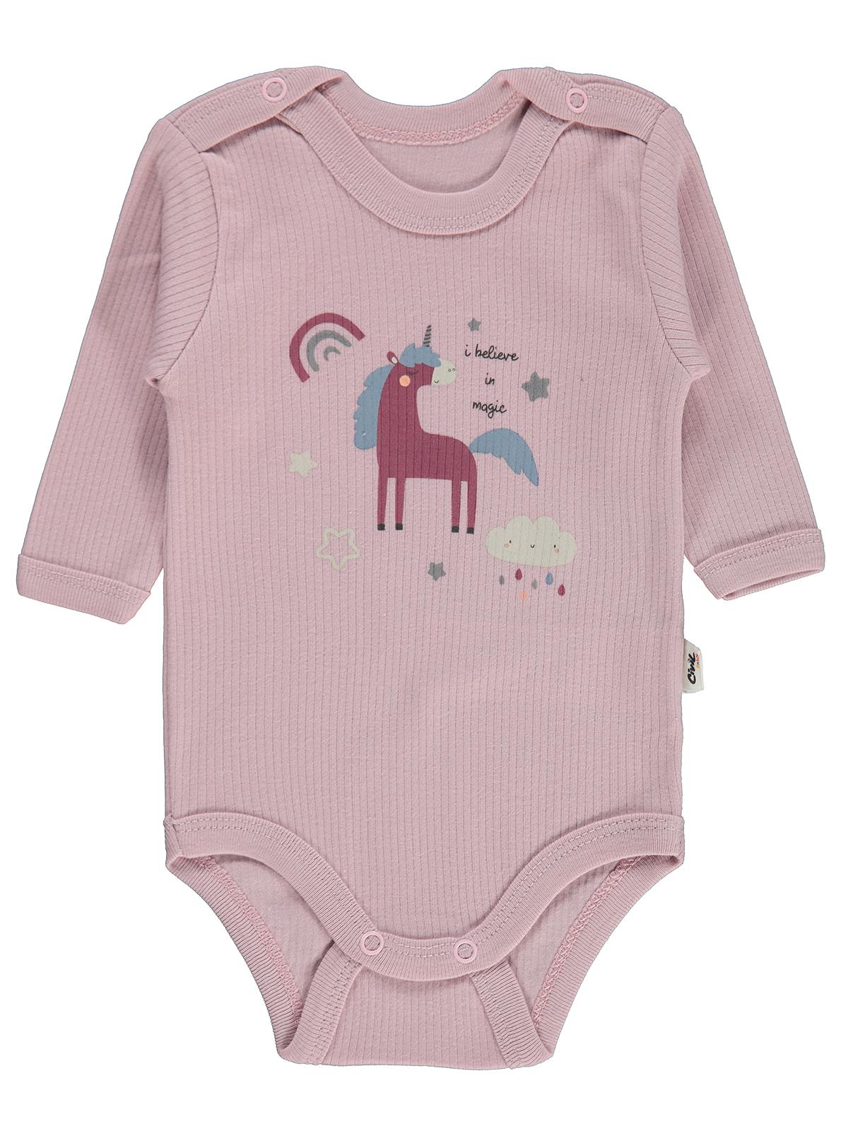 Civil Baby Unicorn Baskılı 0-3 Yaş Çıtçıtlı Badi - Pembe