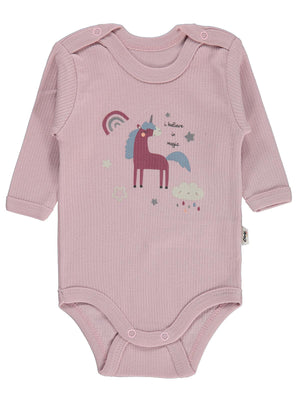 Civil Baby Unicorn Baskılı 0-3 Yaş Çıtçıtlı Badi - Pembe