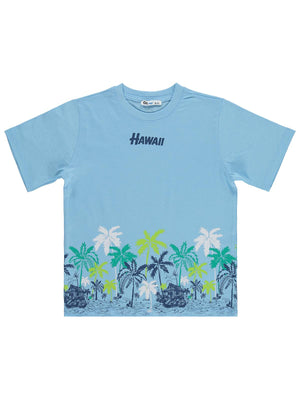 Civil Boys Hawaii palmiye baskılı 6-9 Yaş Tişört - Mavi