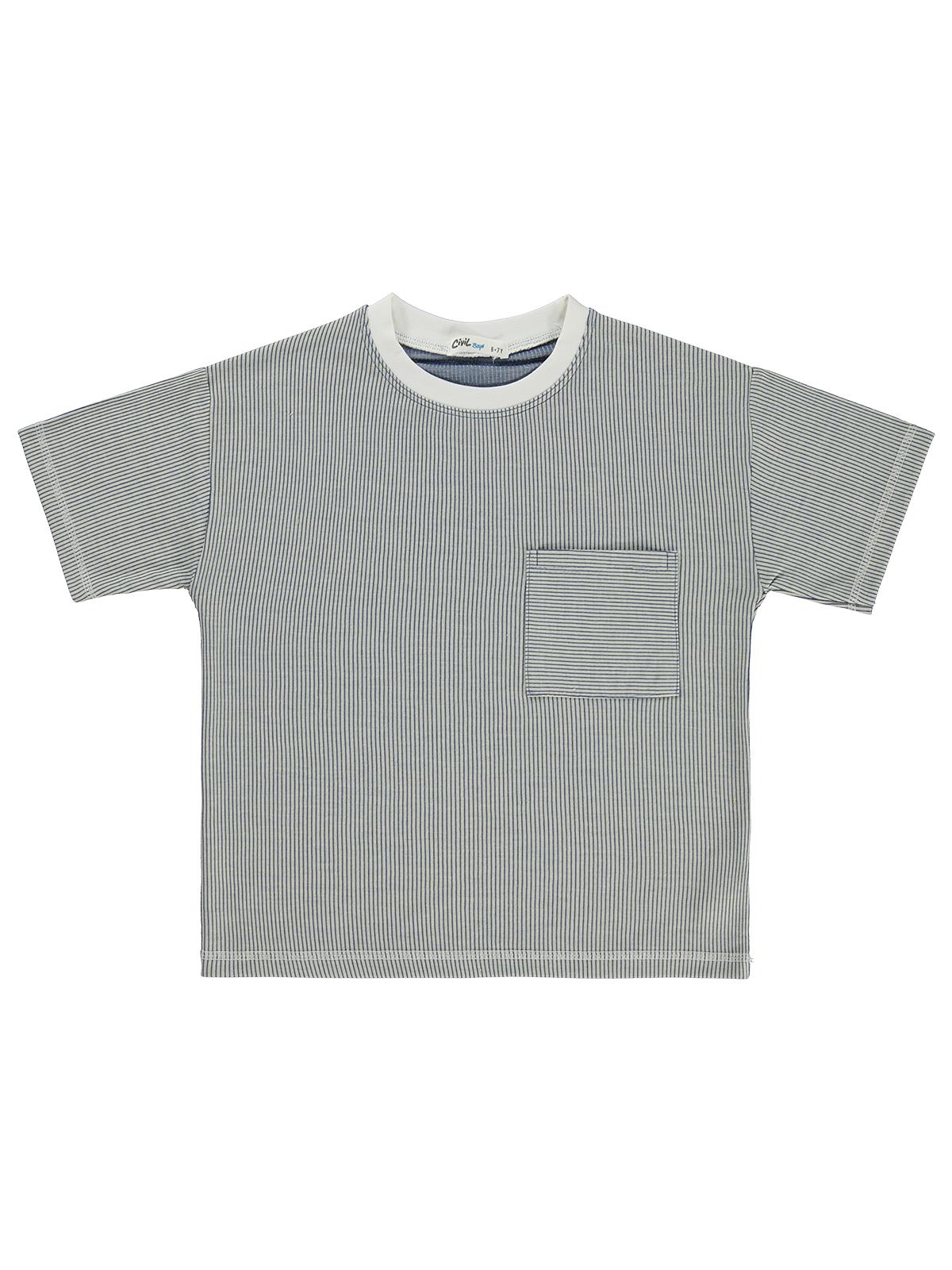 Civil Boys Karyoka Dikişli Cepli 10-13 Yaş Tişört - Mavi