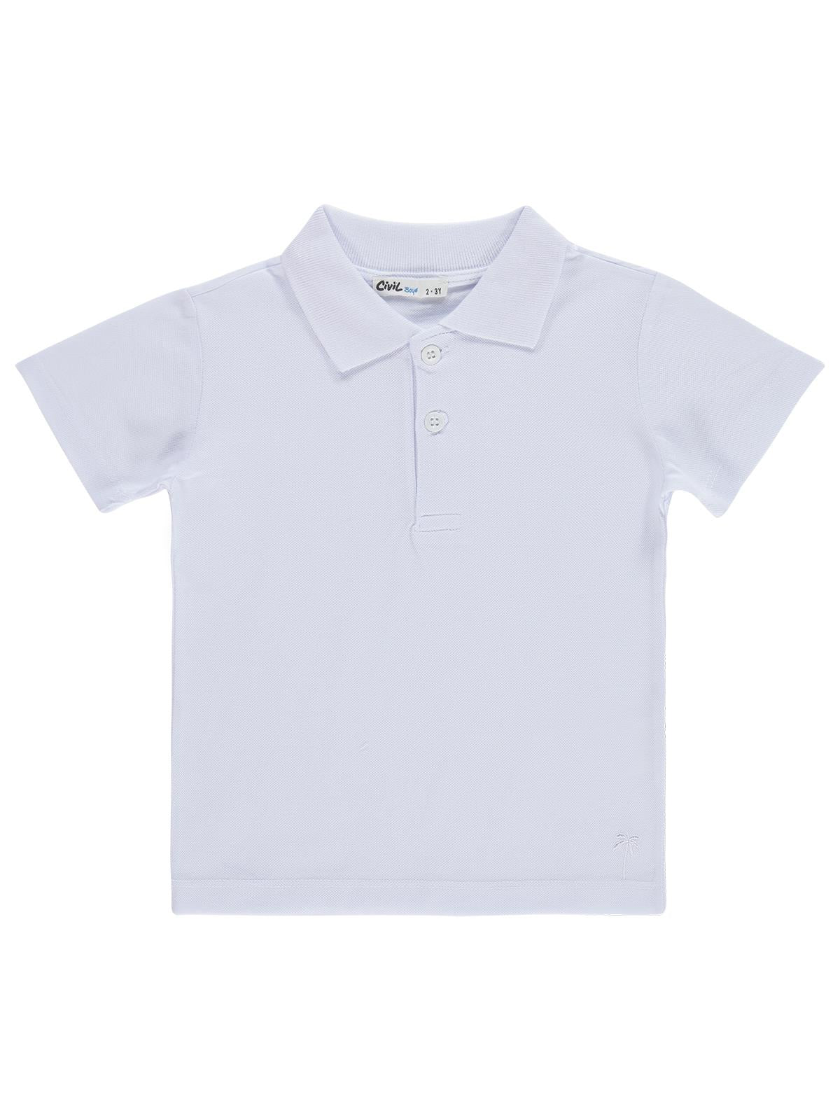 Civil Boys Erkek Çocuk Palmiye Nakışlı Polo Yaka 2-5 Yaş Tişört - Mavi