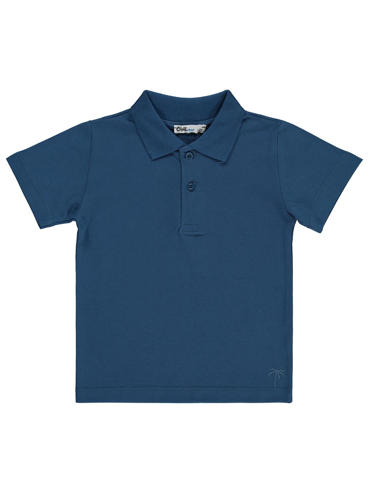 Civil Boys Erkek Çocuk Palmiye Nakışlı Polo Yaka 2-5 Yaş Tişört - Mavi