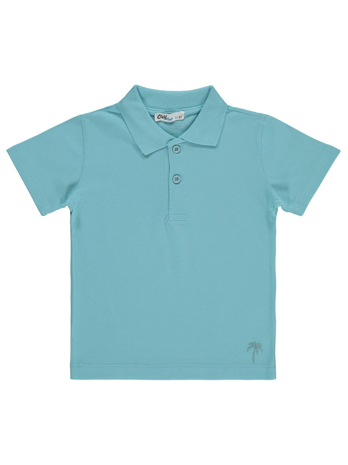 Civil Boys Erkek Çocuk Palmiye Nakışlı Polo Yaka 2-5 Yaş Tişört - Mavi