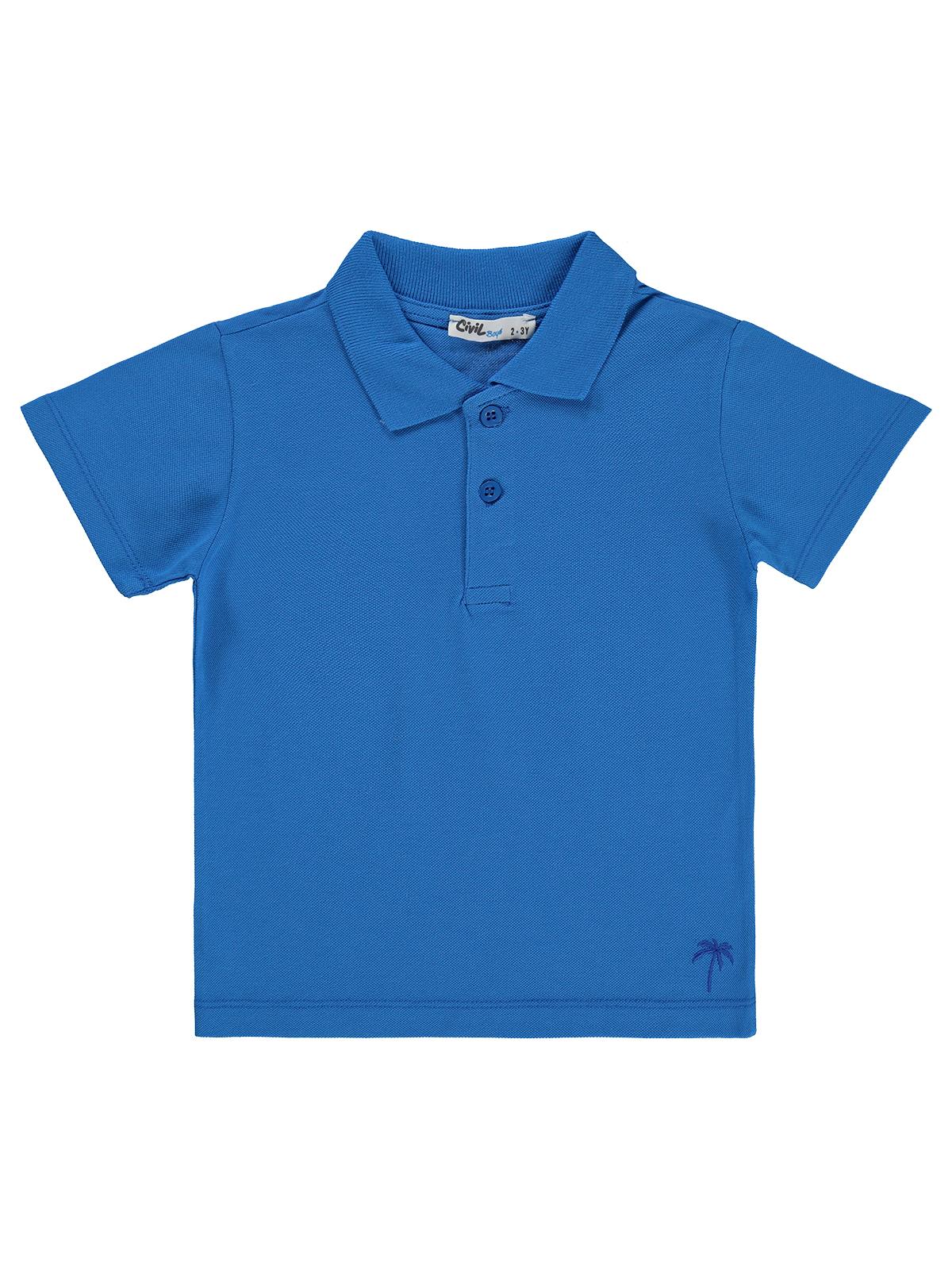 Civil Boys Erkek Çocuk Palmiye Nakışlı Polo Yaka 2-5 Yaş Tişört - Mavi