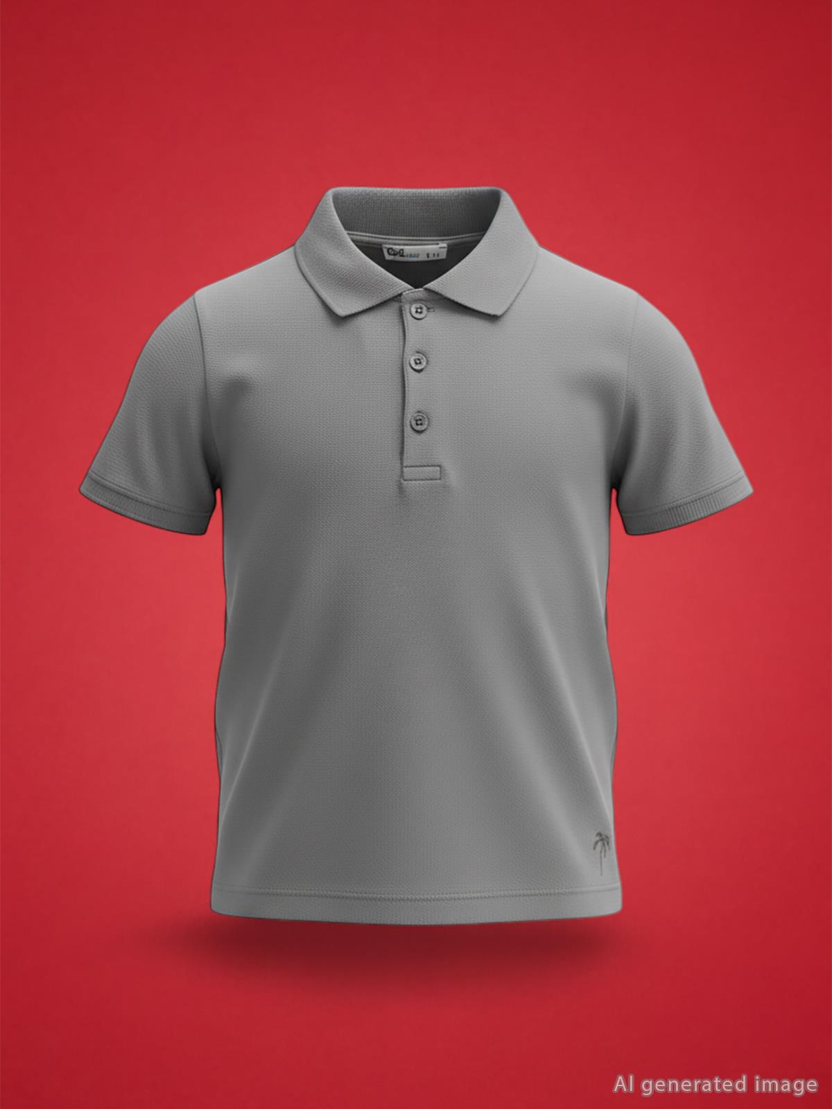 Civil Boys Erkek Çocuk Palmiye Nakışlı Polo Yaka 6-9 Yaş Tişört - Gri