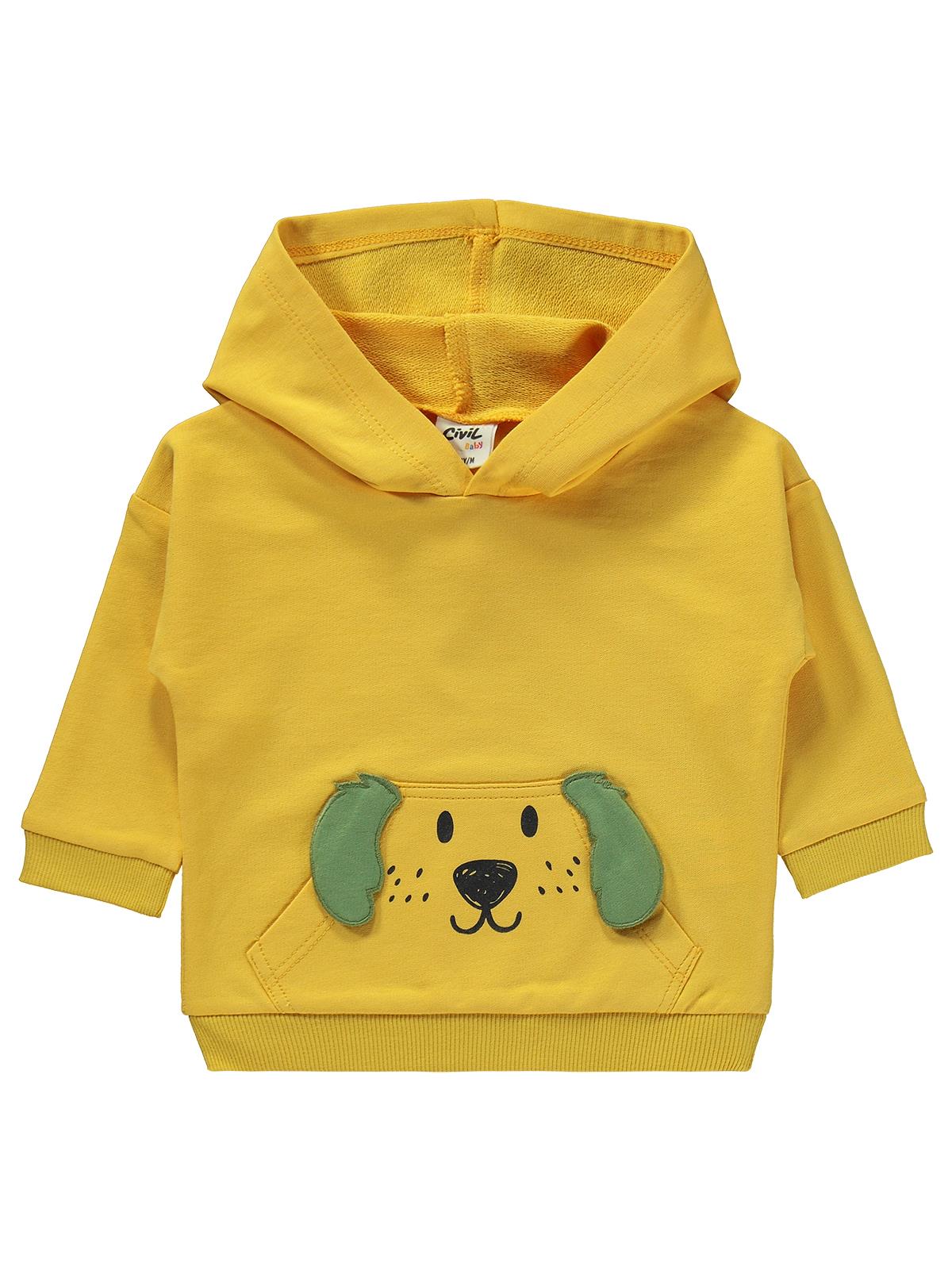 Civil Baby Kapşonlu Köpek Nakışlı 6-18 Ay Takım - Hardal