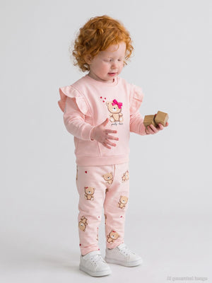 Civil Baby Fiyonklu Ayıcık Baskılı 6-18 Ay Takım - Pembe