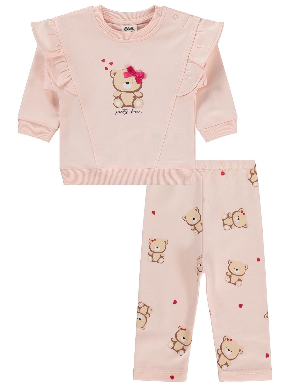 Civil Baby Fiyonklu Ayıcık Baskılı 6-18 Ay Takım - Pembe