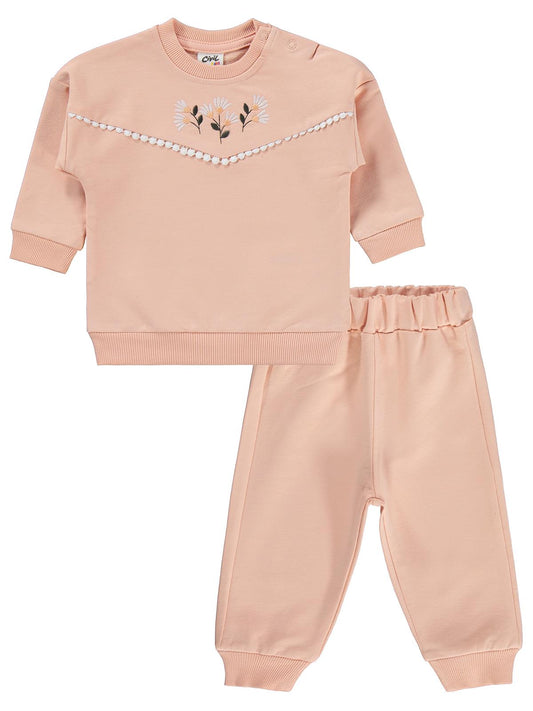 Civil Baby Çiçek Nakışlı 6-18 Ay Takım - Pudra