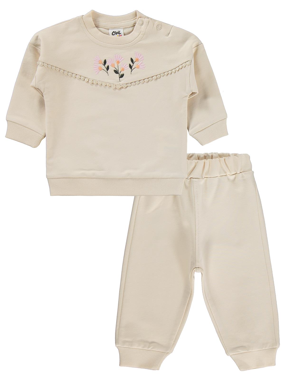 Civil Baby Çiçek Nakışlı 6-18 Ay Takım - Bej