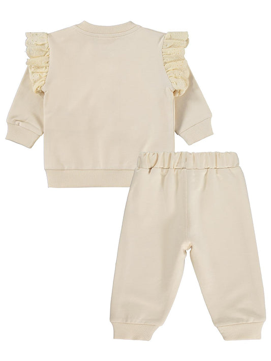Civil Baby Çiçek Nakışlı Hırkalı 6-18 Ay Takım - Bej