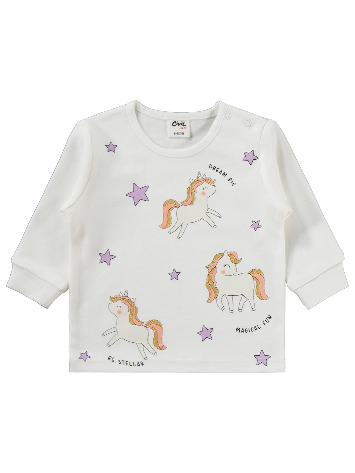 Civil Baby Unicorn Nakışlı Hırkalı 6-18 Ay Takım - Pudra