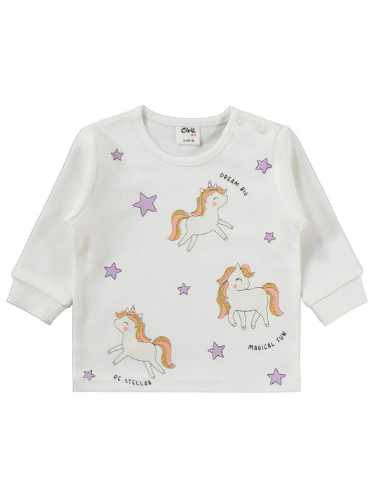 Civil Baby Unicorn Nakışlı Hırkalı 6-18 Ay Takım - Pudra