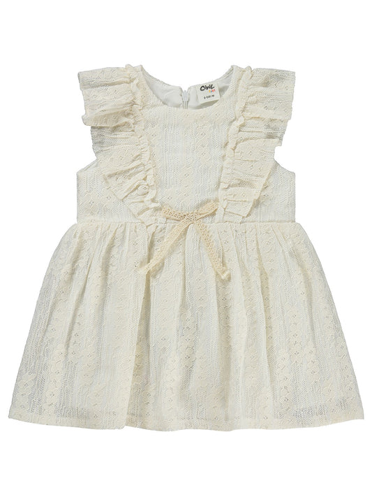 Civil Baby Dantel Bel Fiyonklu 6-18 Ay Elbise - Ekru