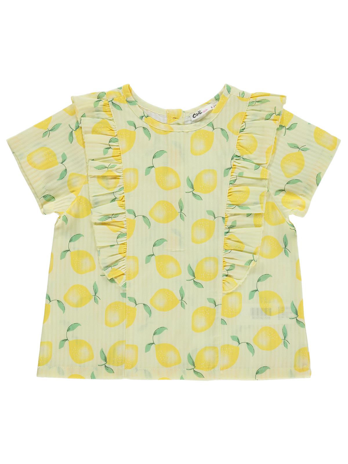 Civil Girls Limon Desenli 6-9 Yaş Gömlek - Sarı