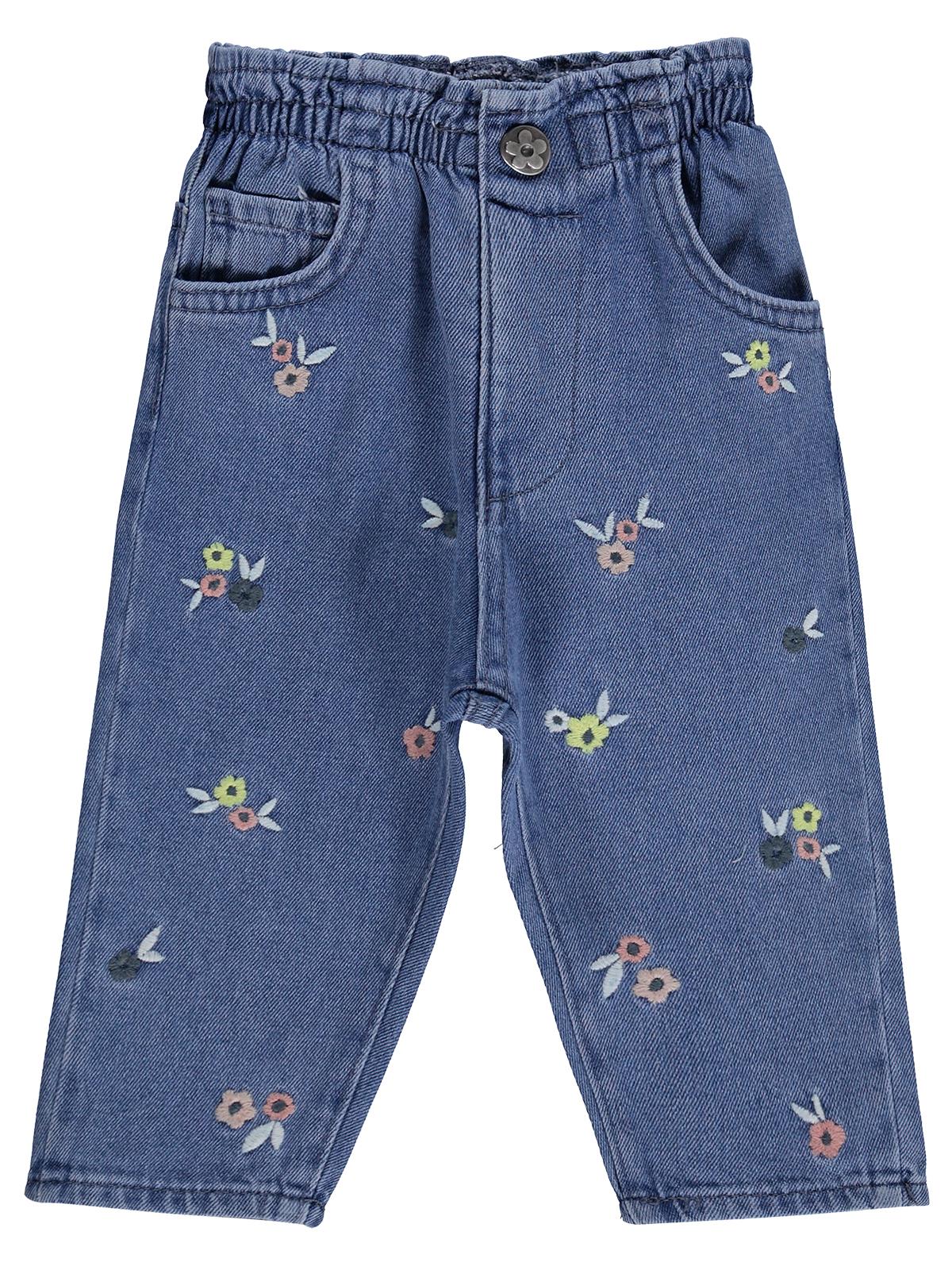 Civil Baby Çiçek Nakışlı Denim 6-18 Ay Pantolon - Mavi