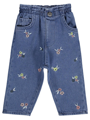 Civil Baby Çiçek Nakışlı Denim 6-18 Ay Pantolon - Mavi