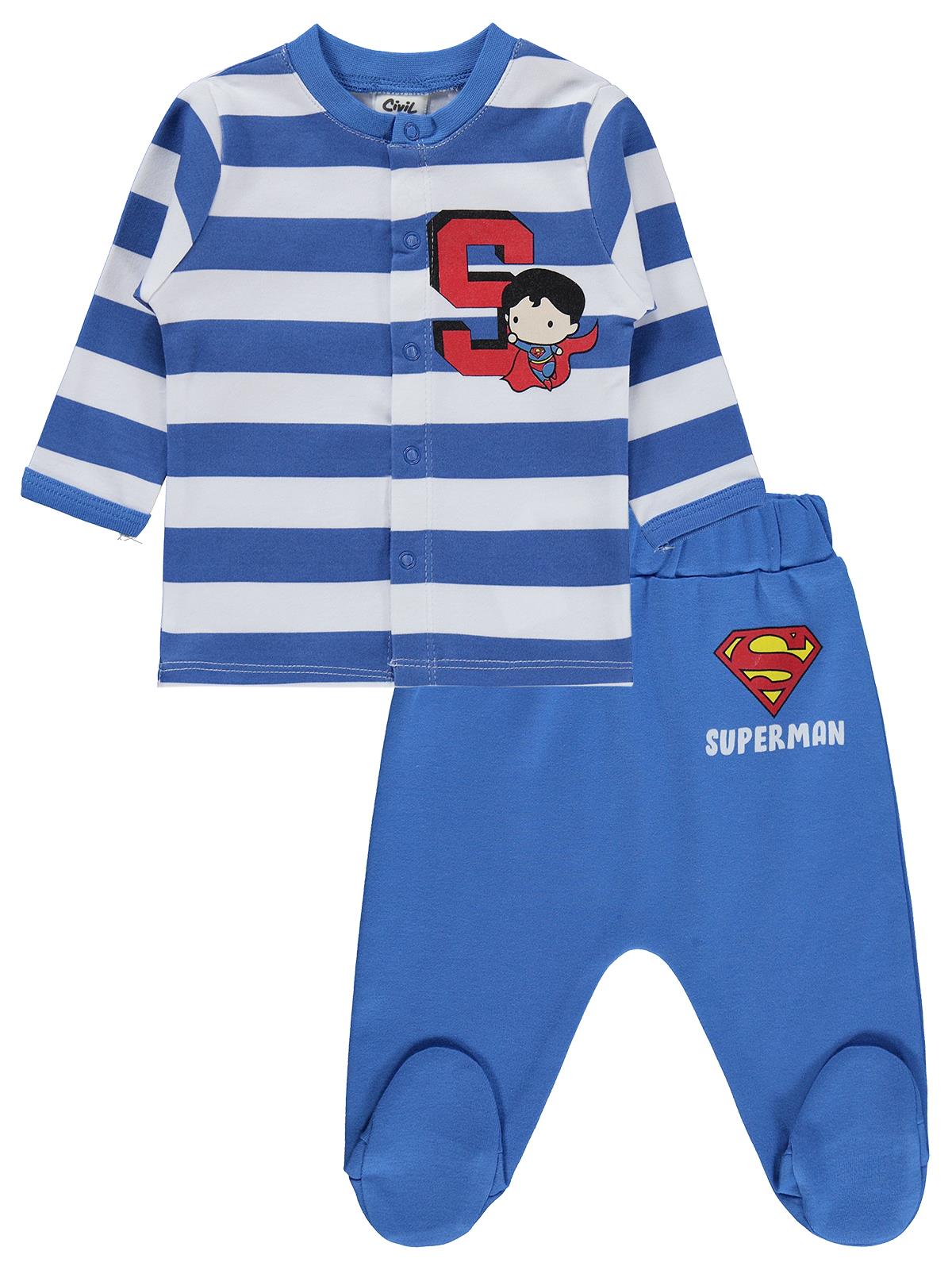 Civil Baby Superman Baskılı 1-9 Ay Pijama Takımı - Mavi