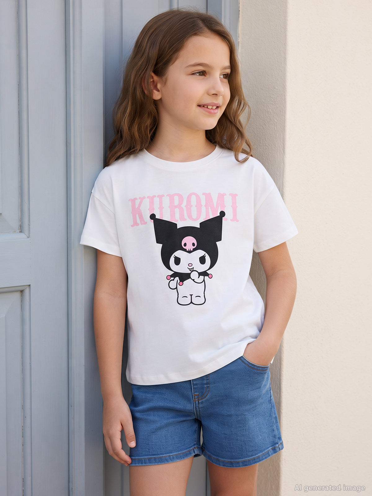 Kuromi 10-13 Yaş Tişört - Kırık Beyaz
