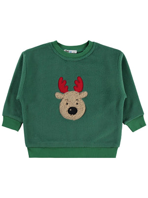 Civil Boys Erkek Çocuk Geyik Nakışlı Sweatshirt | Polar Uzun Kol | Okul Kreş ve Günlük Kullanım - Yeşil