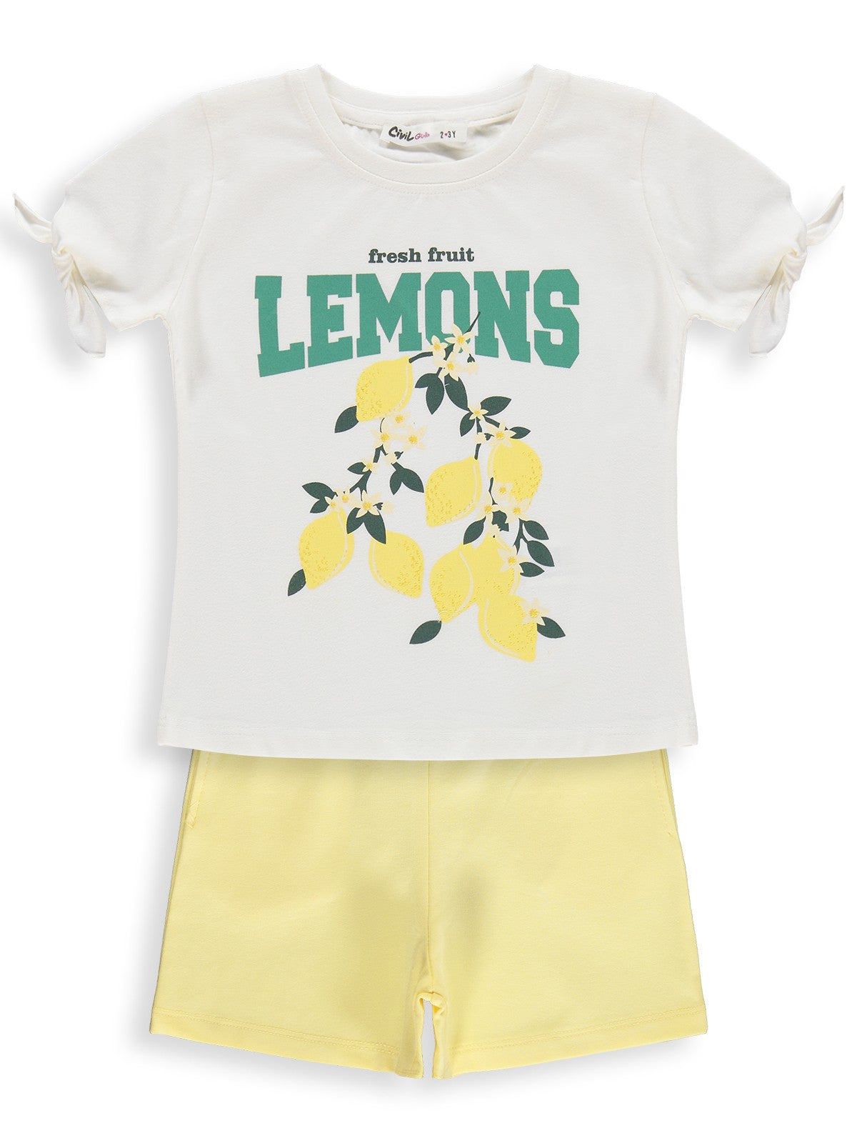 Civil Girls Limon Baskılı 2-5 Yaş Takım - Kırık Beyaz-Sarı