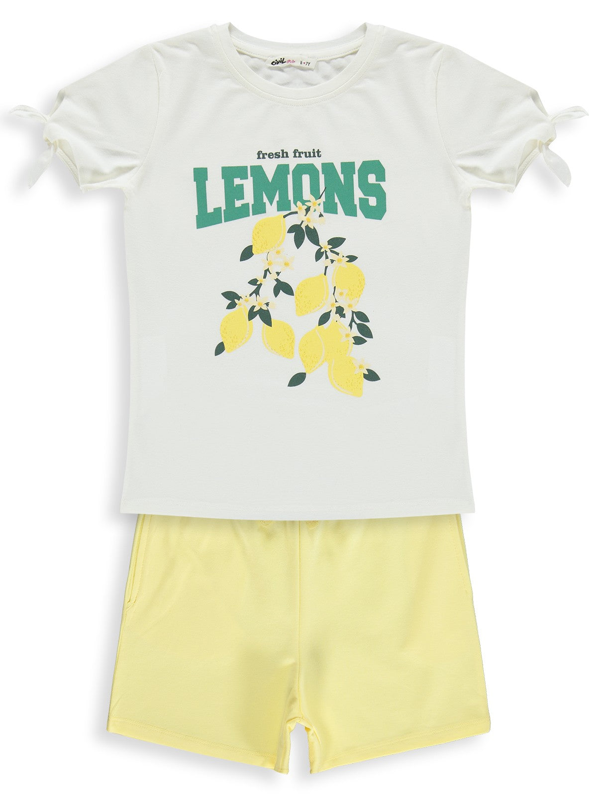 Civil Girls Limon Baskılı 6-9 Yaş Takım - Kırık Beyaz-Sarı