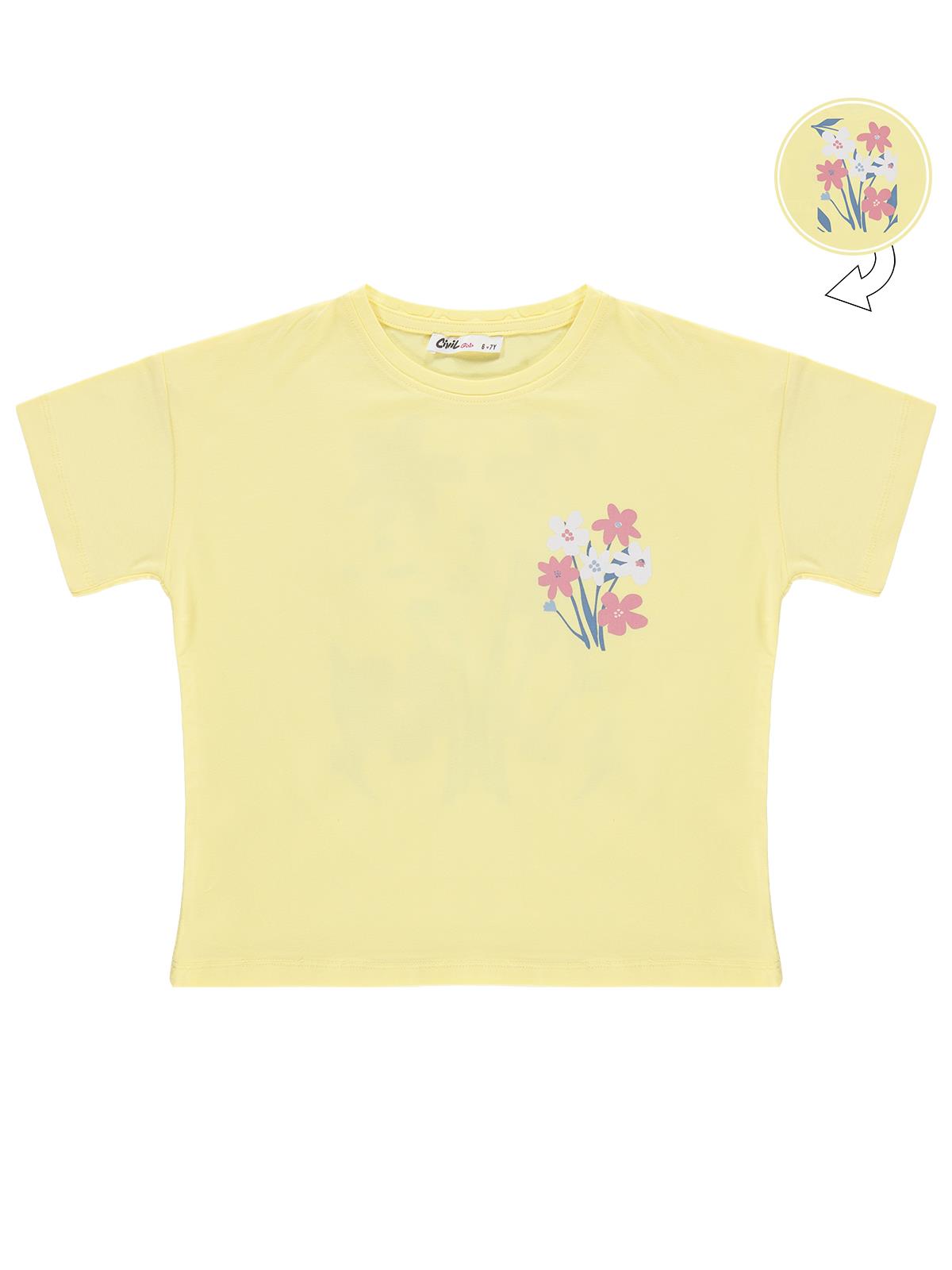 Civil Girls Renkli Çiçek Baskılı 10-13 Yaş Tişört - Sarı
