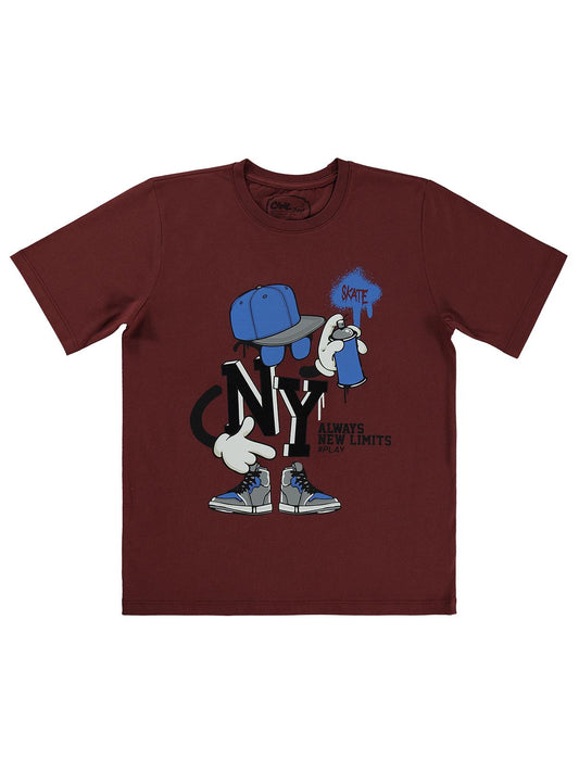 Civil Boys NY Skate Sprey Basklı 10-13 Yaş Tişört - Turuncu