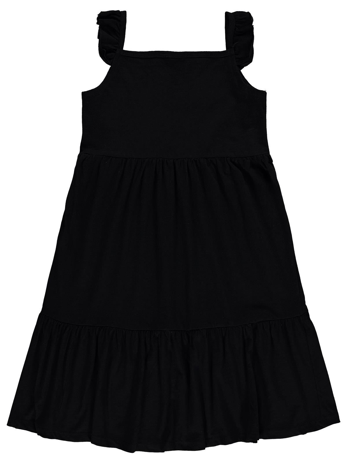 Civil Girls Fırfır Kollu Nakışlı 10-13 Yaş Elbise - Siyah