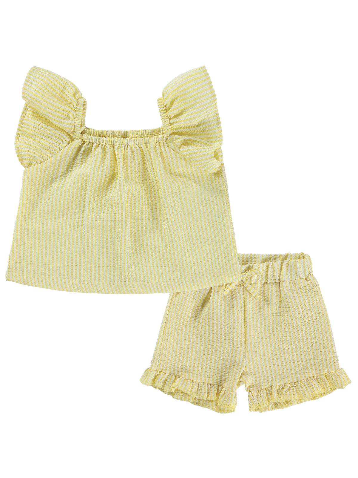 Civil Baby Çizgi Empirmeli Fırfır 6-18 Ay Takım - Sarı