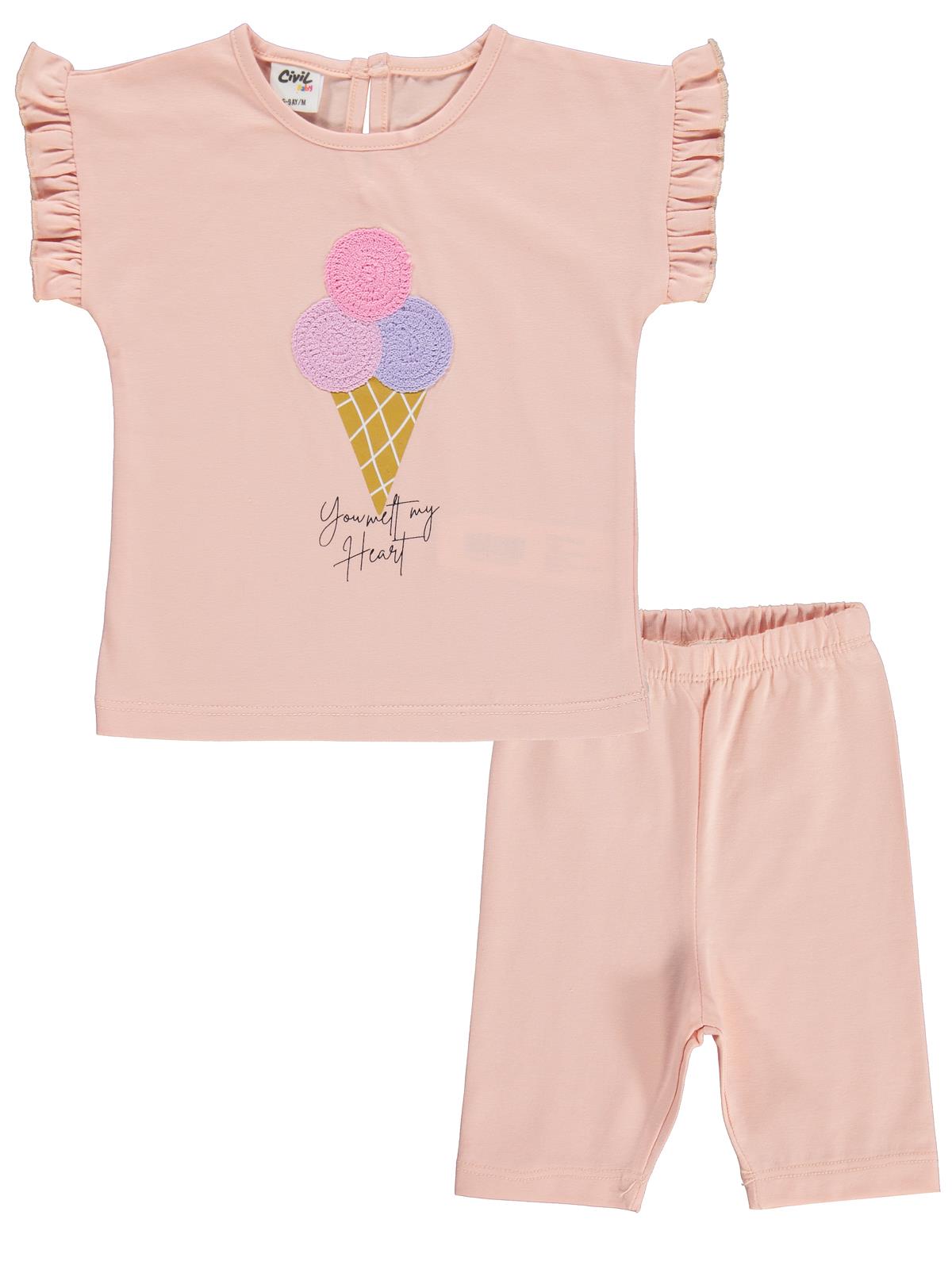 Civil Baby Dondurma Nakışlı 6-18 Ay Takım - Pudra
