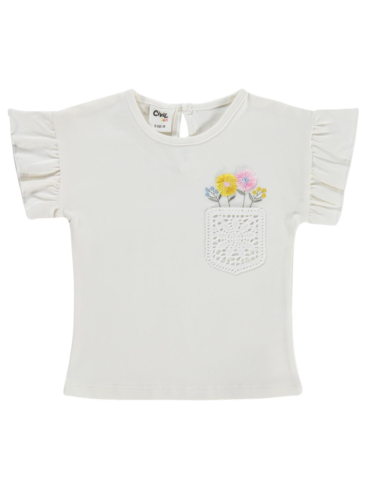 Civil Baby Çiçek Cep 6-18 Ay Tişört - Ekru