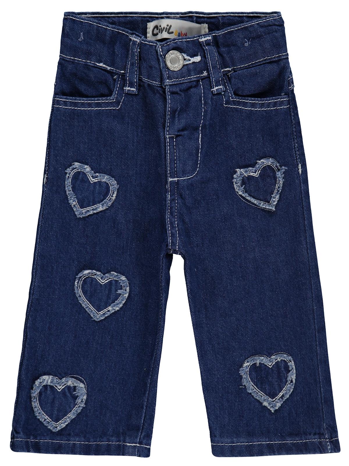 Civil Baby Kız Bebek Kalp Pachli 6-18 Ay Pantolon Kot - Mavi