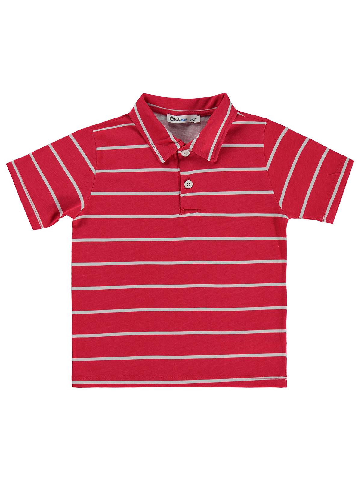 Civil Boys Çizgli Polo Yaka 2-5 Yaş Tişört - Kırmızı